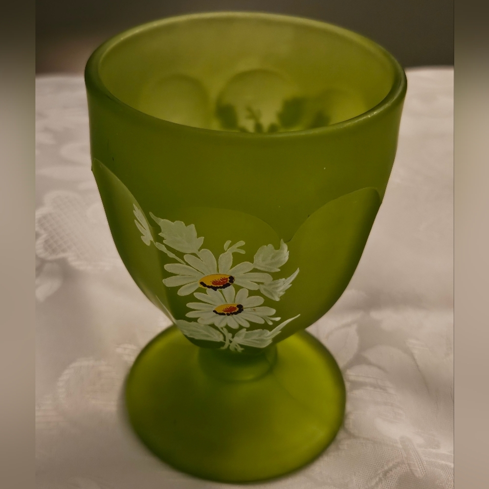 Westmoreland Green Vase with White Floral Design